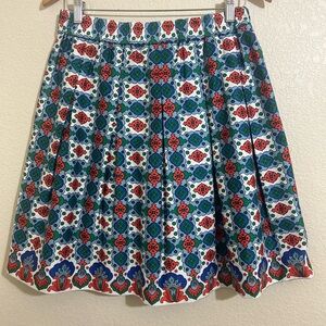 Boden Red and White Pleated Mini Skater Skirt